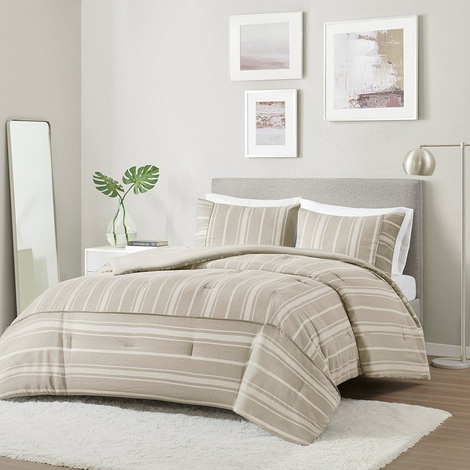 Kent Striped Herringbone Oversized Comforter Set - Taupe - Full Size / Queen Size