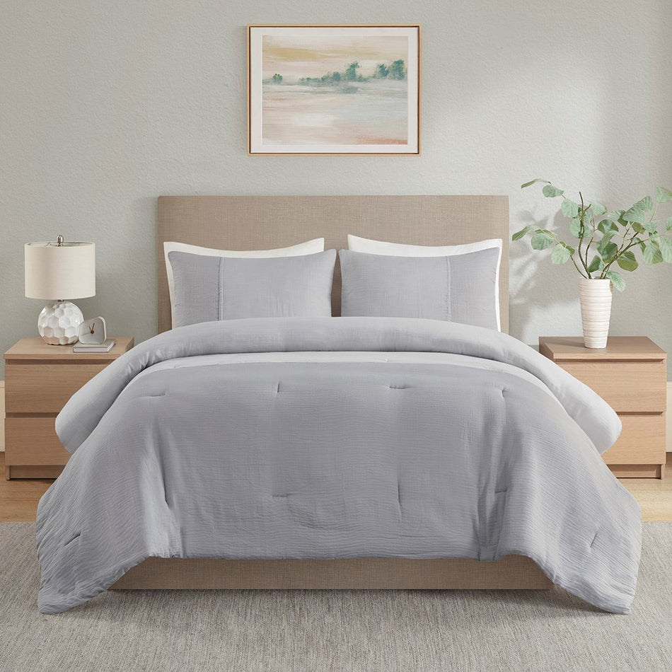 Miro 3 Piece Gauze Oversized Comforter Set
 - Gray - Full/Queen
