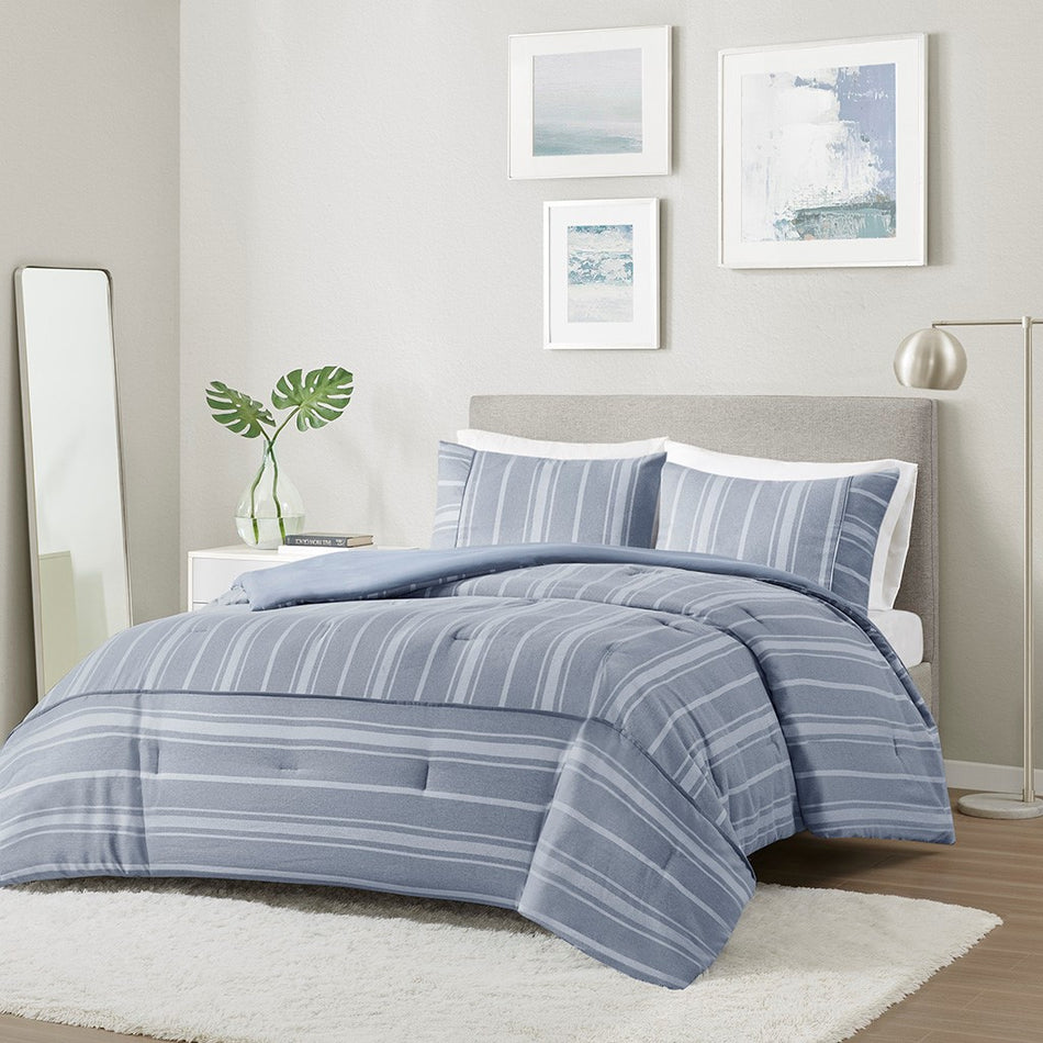 Kent Striped Herringbone Oversized Comforter Set - Blue - King Size / Cal King Size