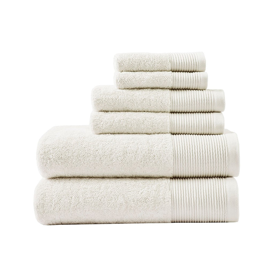 Nuage Cotton Tencel Blend Antimicrobial 6 Piece Towel Set - Ivory