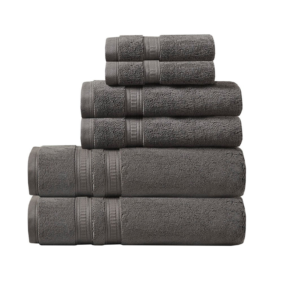 Plume 100% Cotton Feather Touch Antimicrobial Towel 6 Piece Set - Charcoal