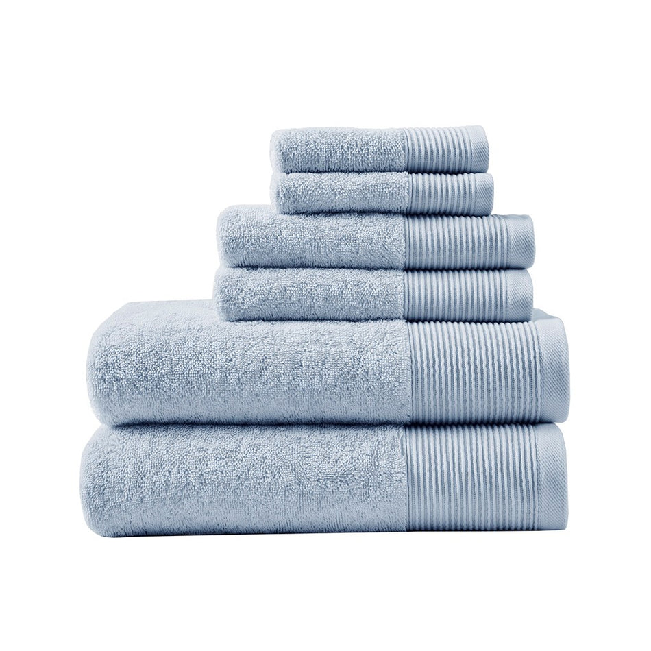 Nuage Cotton Tencel Blend Antimicrobial 6 Piece Towel Set - Blue