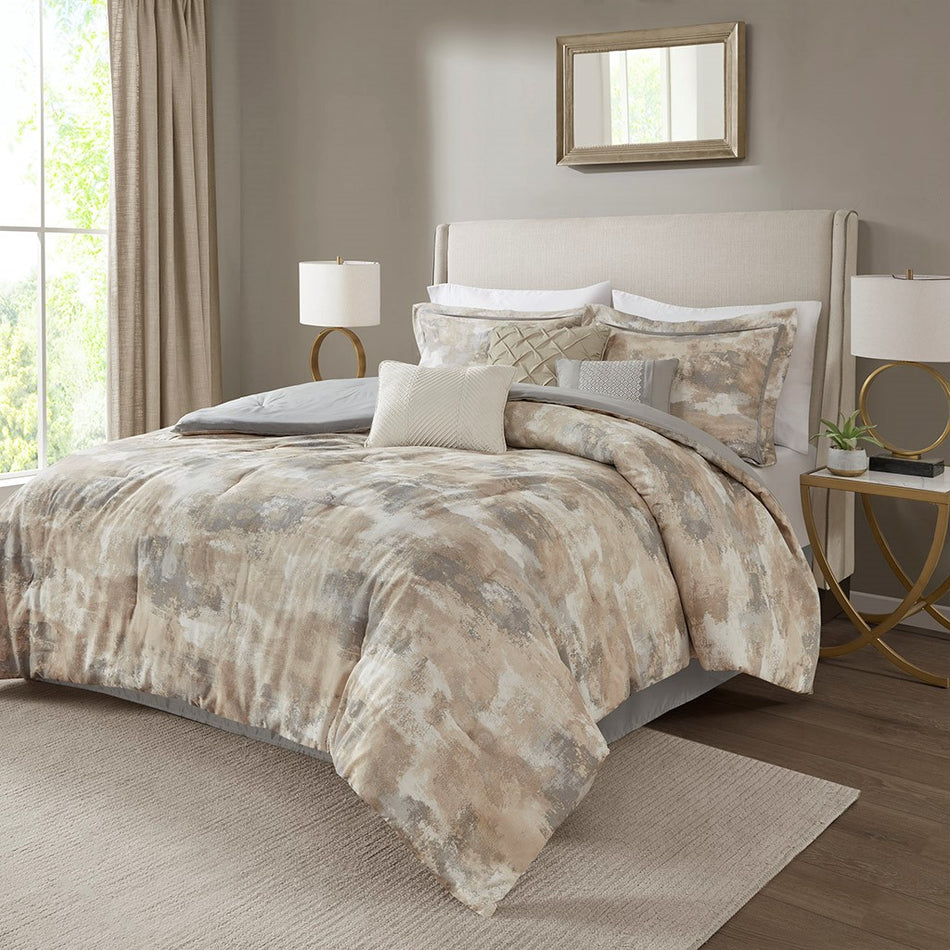 Beacon 7 Piece Textured Cotton Blend Comforter Set - Gray  - Cal King Size