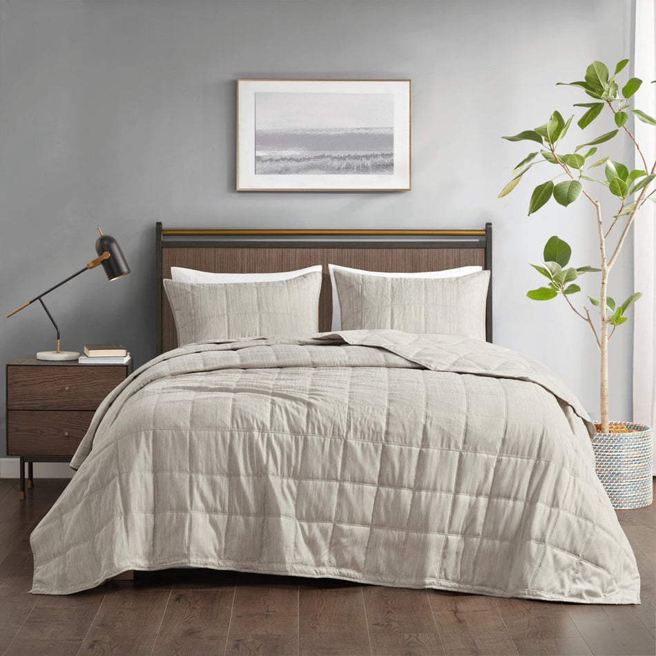 Guthrie 3 Piece Striated Cationic Dyed Oversized Quilt Set
 - Natural - King/Cal King