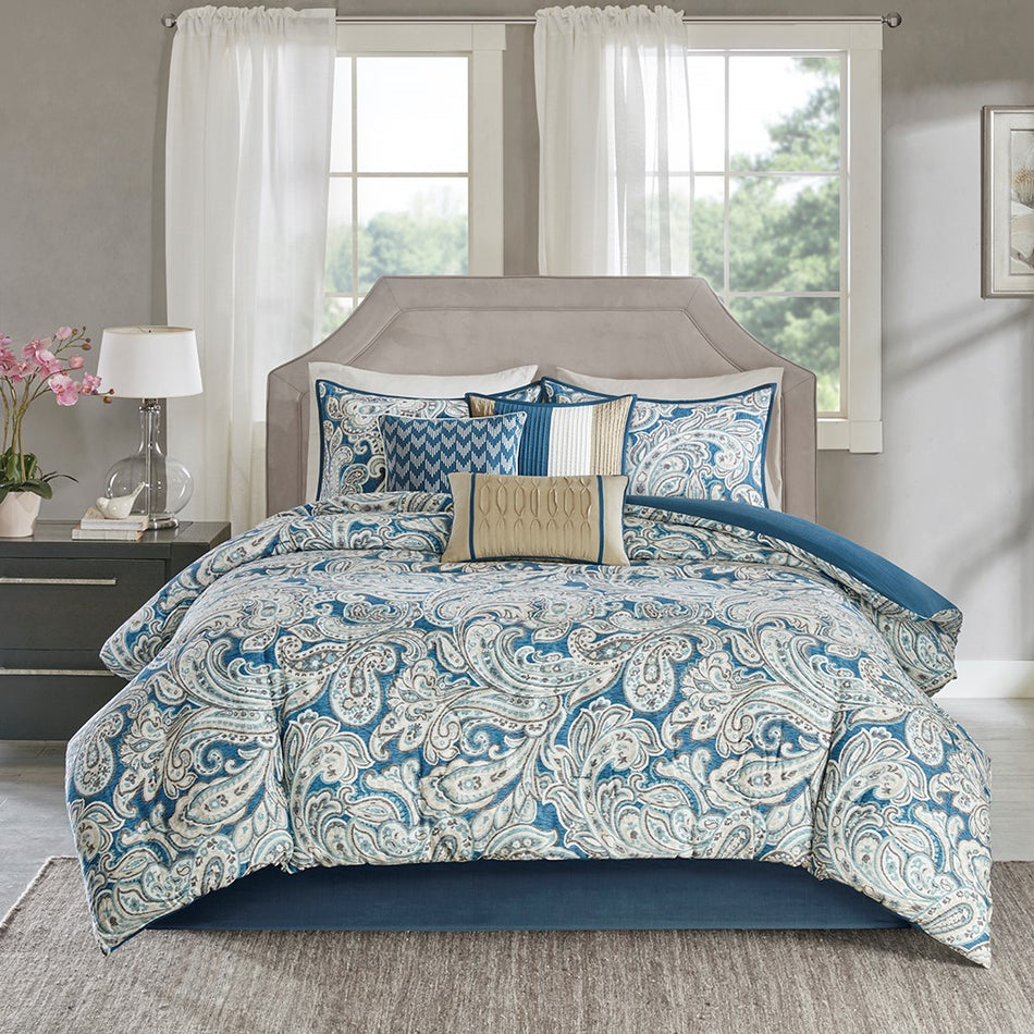 Gabby 7 Piece Comforter Set - Blue - Queen Size