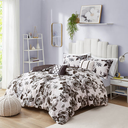 Intelligent Design Dorsey Floral Print Duvet Cover Set - Black / White - Twin Size / Twin XL Size