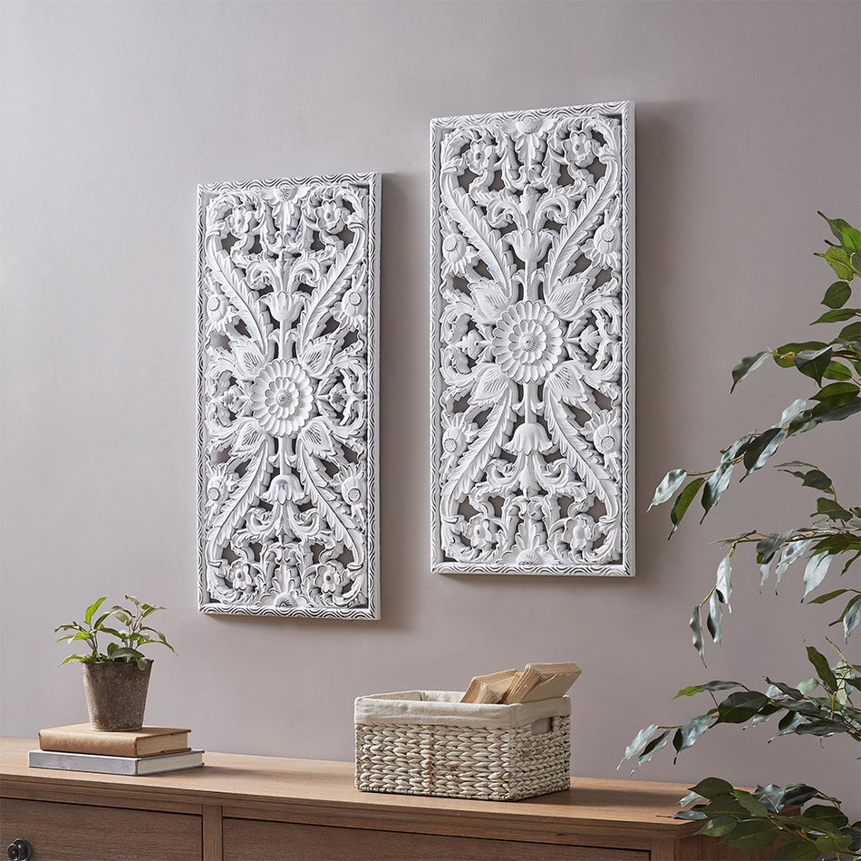 Madison Park Botanical Panel Carved Wall Decor 2 Piece Set - White 