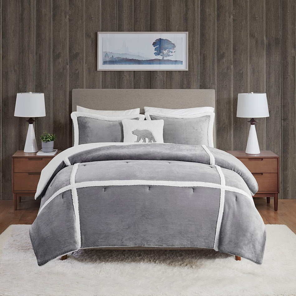 Orlen Plush to Sherpa Comforter Set - Grey - Full Size / Queen Size