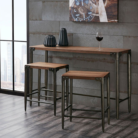 INK+IVY Caden Console Table and Counter Stool 3 Piece Set - Brown / Charcoal 