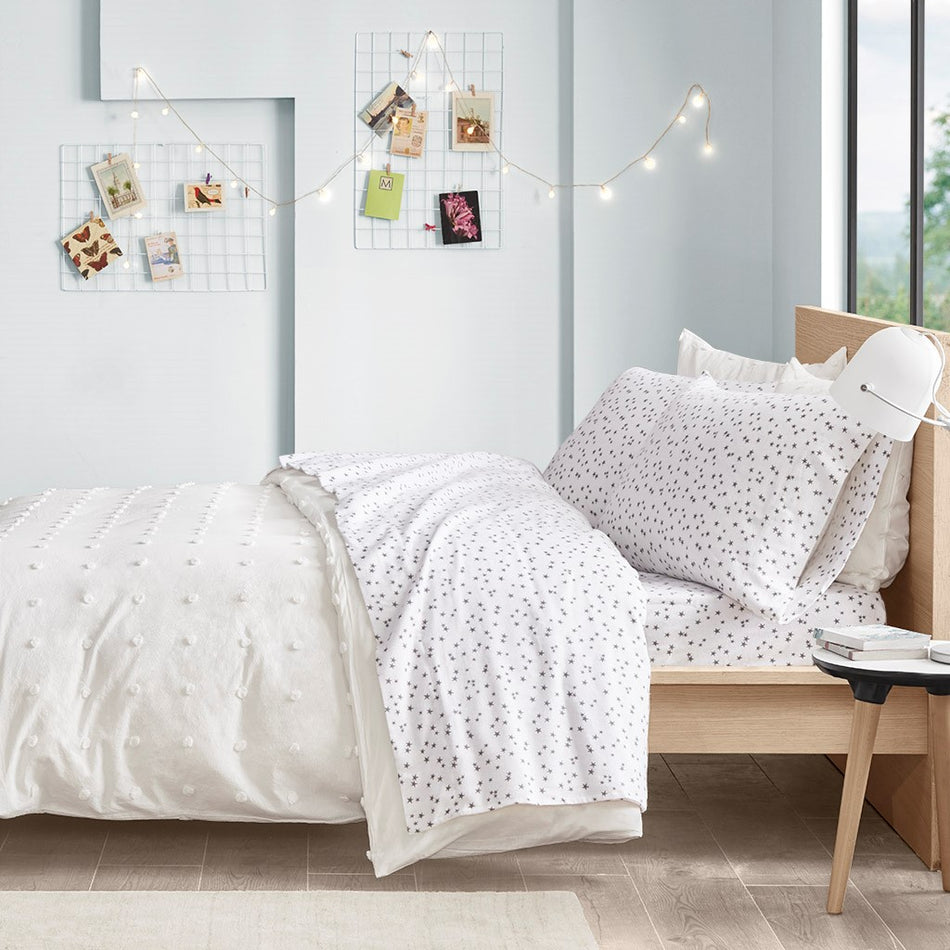 Intelligent Design  Cozy Soft Cotton Flannel Printed Sheet Set - Grey Stars  - Twin Size Shop Online & Save - ExpressHomeDirect.com