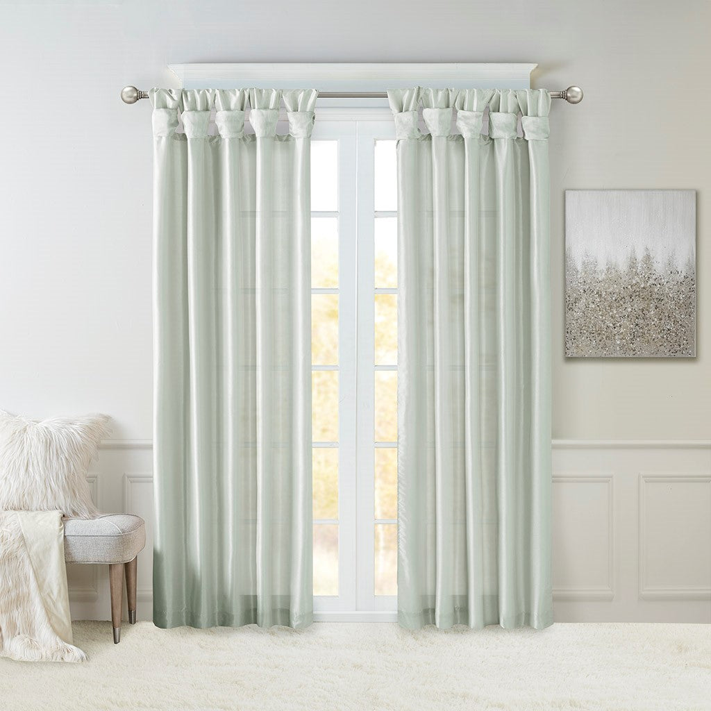 Madison Park Emilia Twist Tab Lined Window Curtain - Dusty Aqua - 50x108"