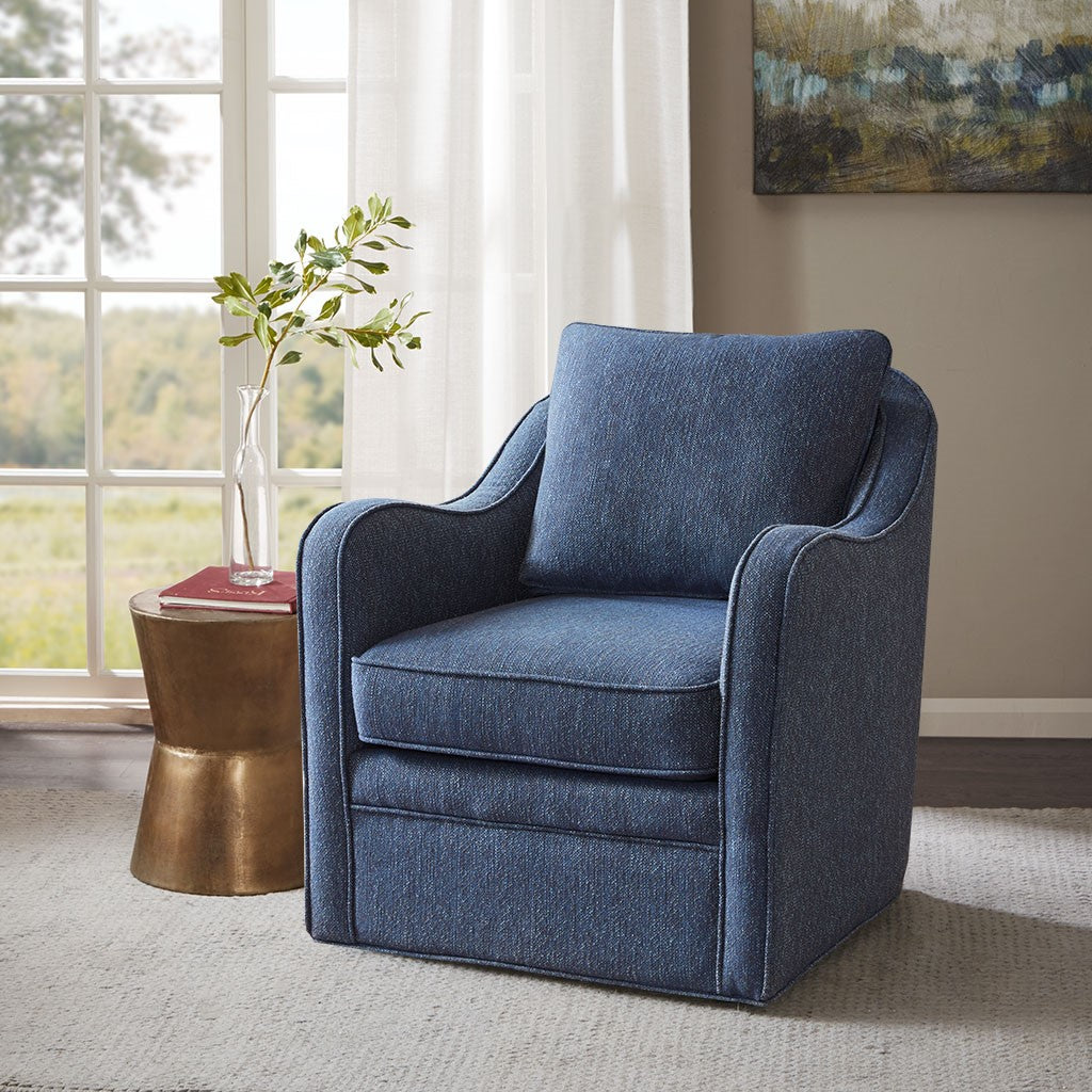 Madison Park Brianne Wide Seat Swivel Arm Chair - Navy 