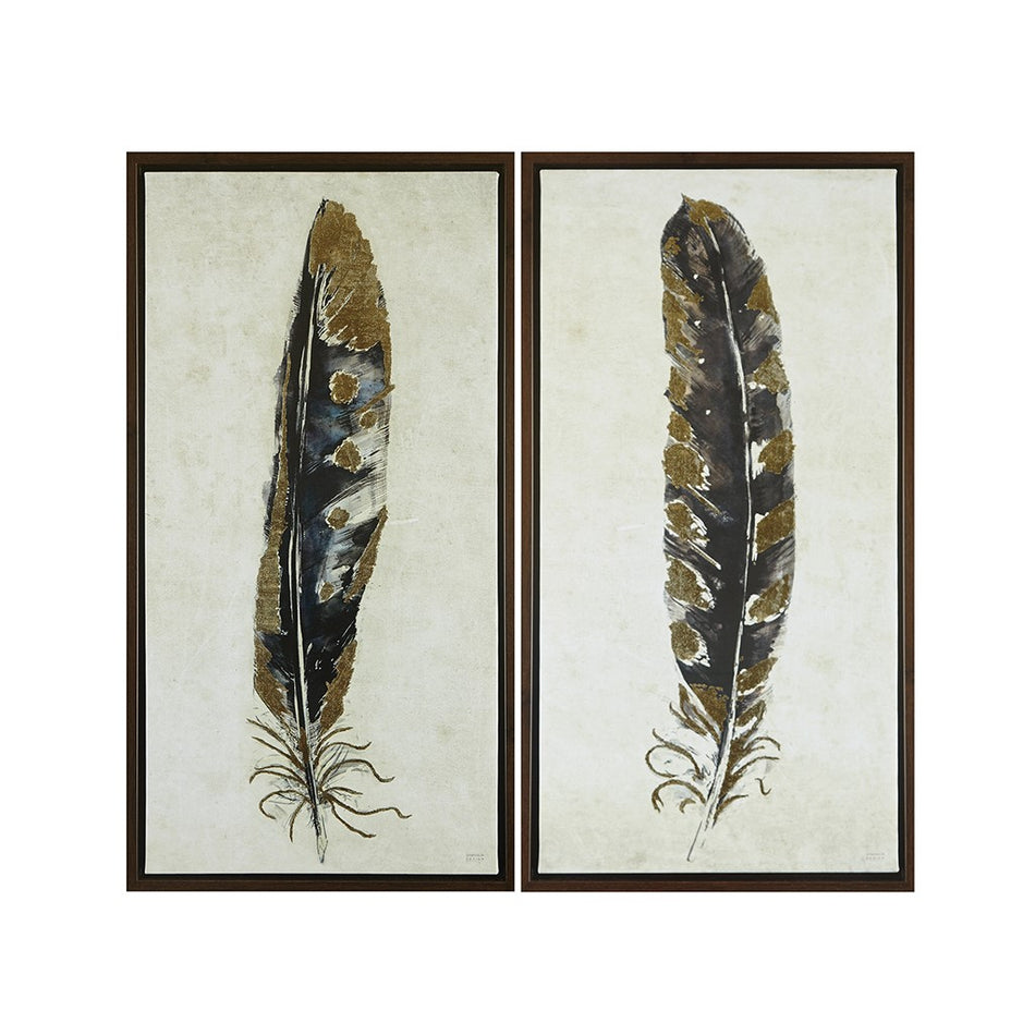Gilded Feathers Printed Canvas With Gold Foil 2 Piece Set - Yellow