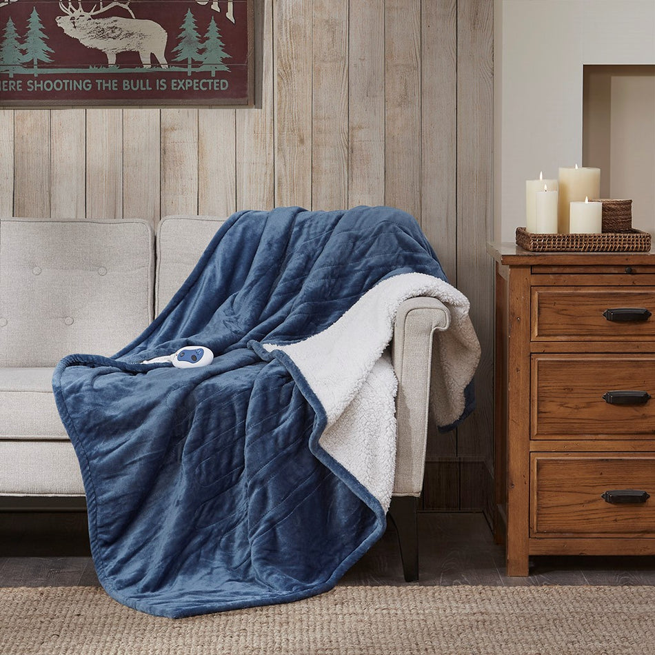 Woolrich Heated Plush to Berber Throw - Sapphire Blue - 60x70"