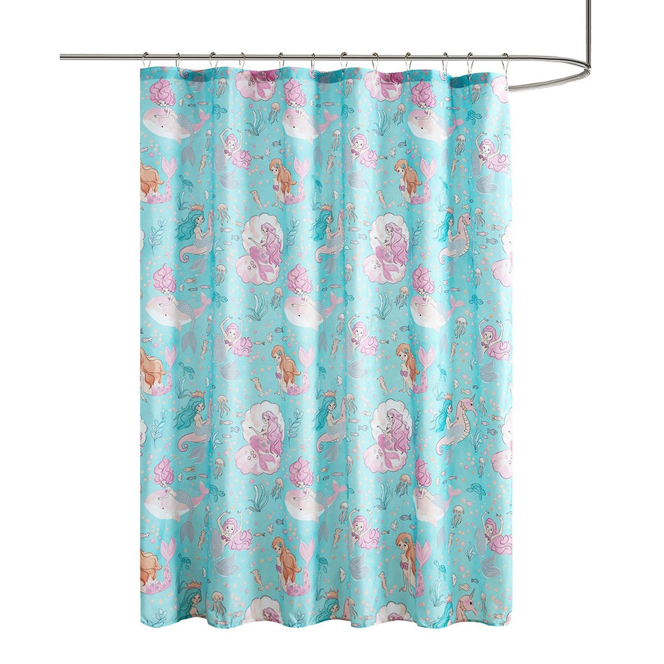 Darya Printed Mermaid Shower Curtain - Aqua / Pink - 72x72"