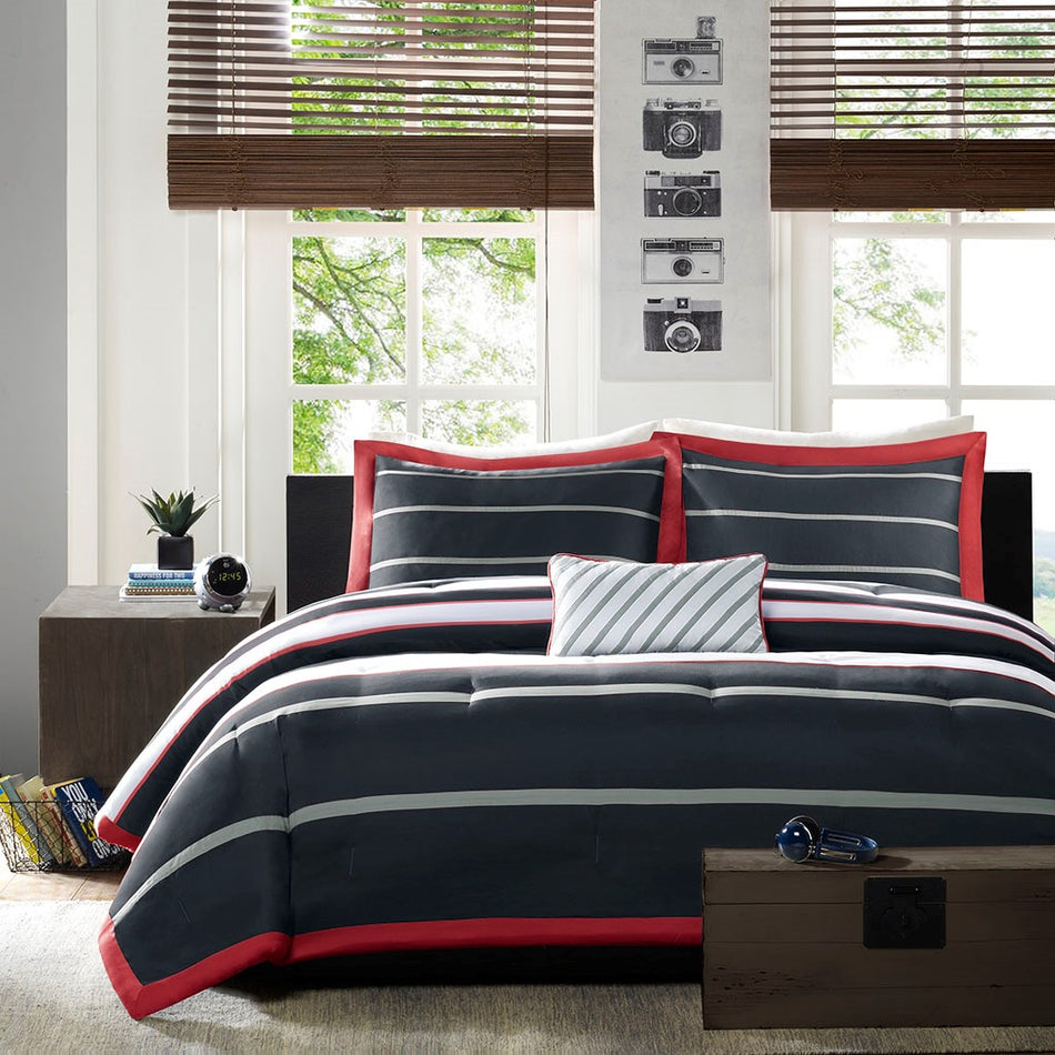 Ashton Comforter Set - Red / Black - King Size / Cal King Size