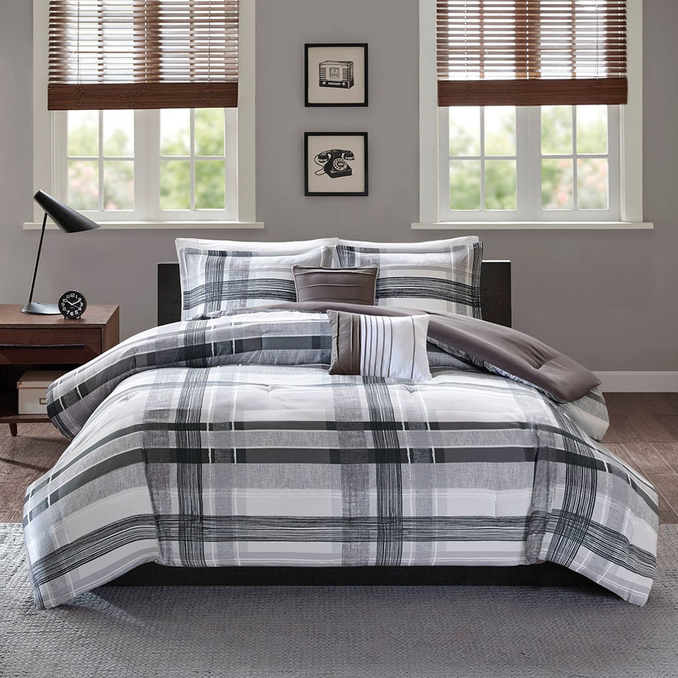 Rudy Plaid Comforter Set - Black - Twin Size / Twin XL Size