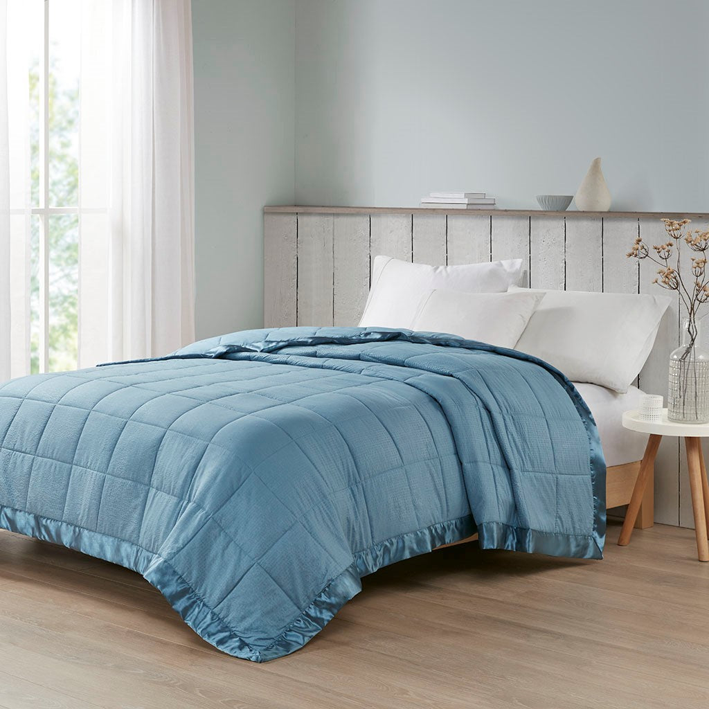 Madison Park Cambria Oversized Down Alternative Blanket with Satin Trim - Slate Blue - Full Size / Queen Size