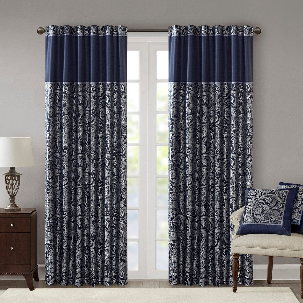 Madison Park Aubrey Jacquard Panel Pair - Navy - 50x108"