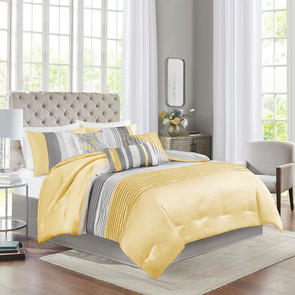 Madison Park Amherst 7 Piece Comforter Set - Yellow - Cal King Size