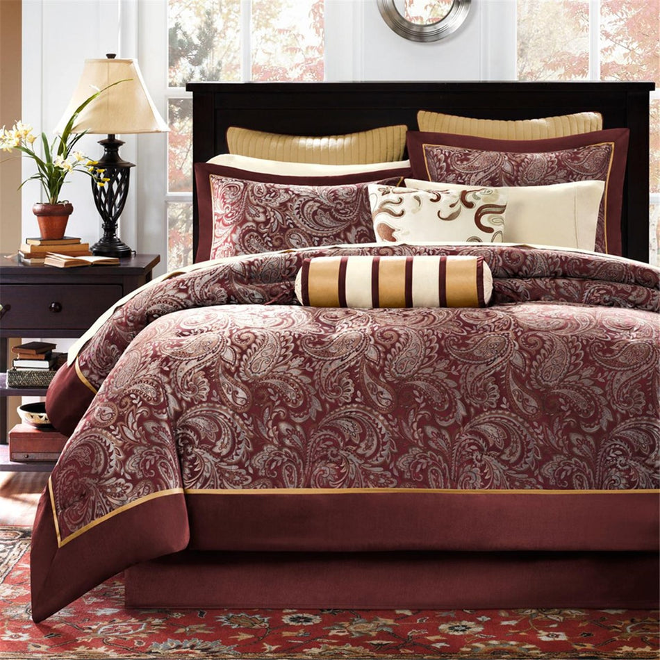 Aubrey 12 Piece Complete Bed Set - Red - King Size