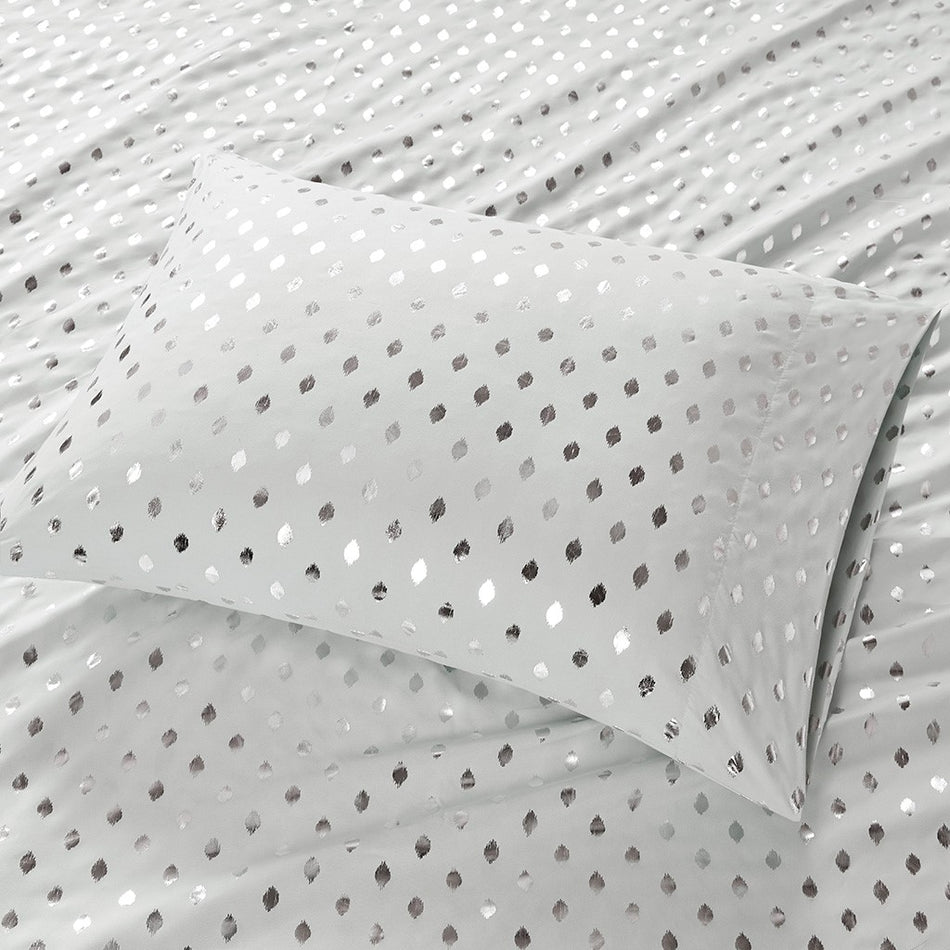 Metallic Dot Printed Sheet Set - Grey / Silver - Twin XL Size