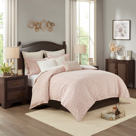 Madison Park Signature Haven 9 Piece Chenille Jacquard Comforter Set - Blush - King Size