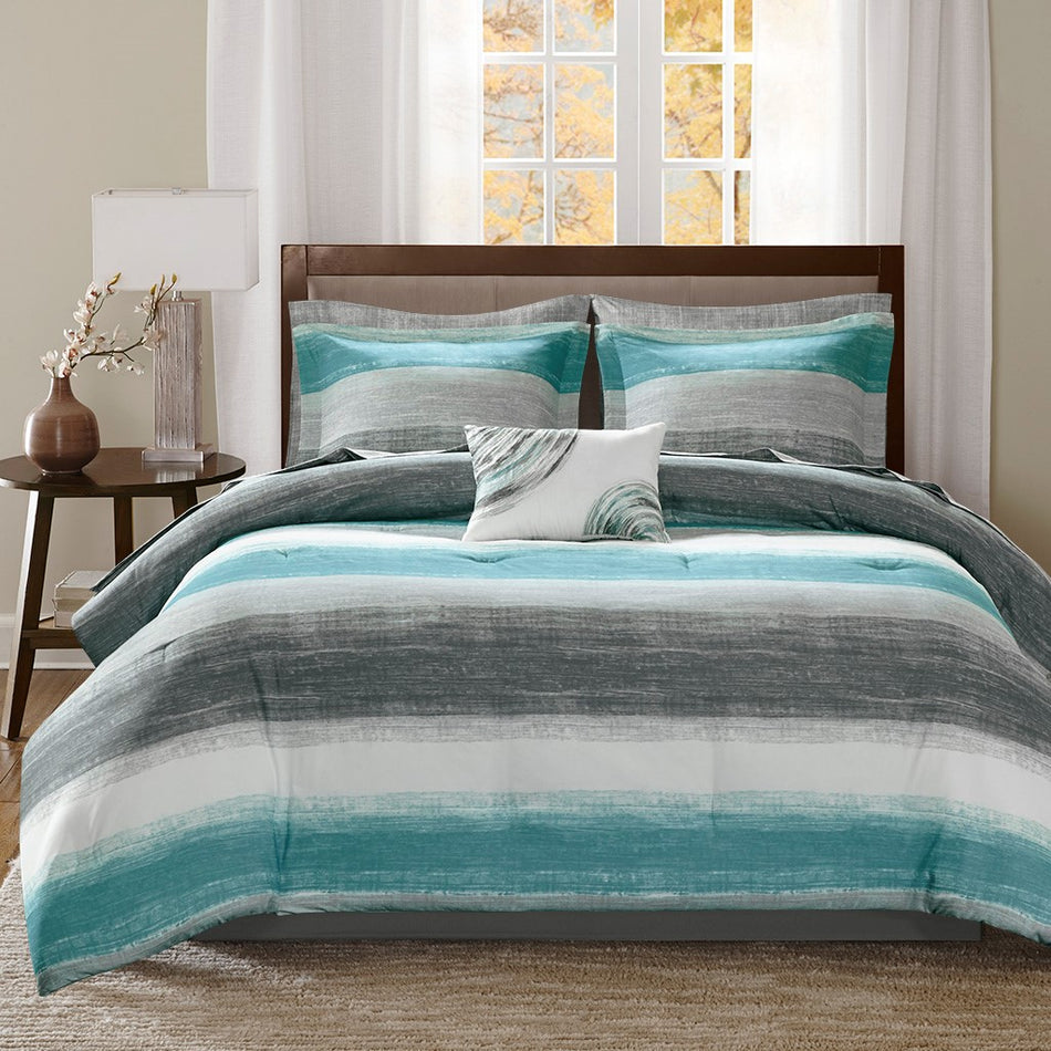Saben 9 Piece Comforter Set with Cotton Bed Sheets - Aqua - King Size