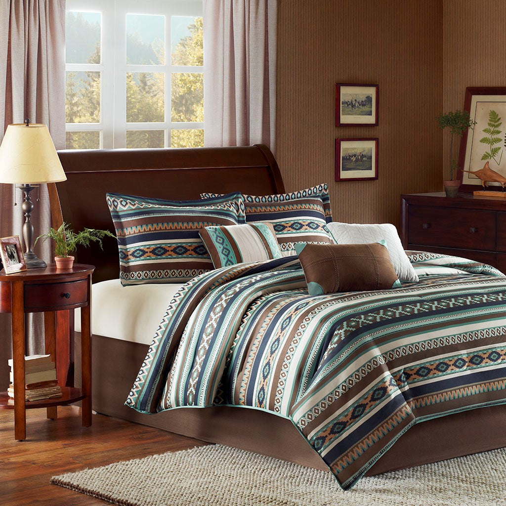 Madison Park Malone 7 Piece Comforter Set - Blue - King Size