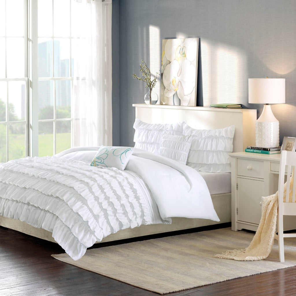 Intelligent Design Waterfall Comforter Set - White - Twin Size / Twin XL Size