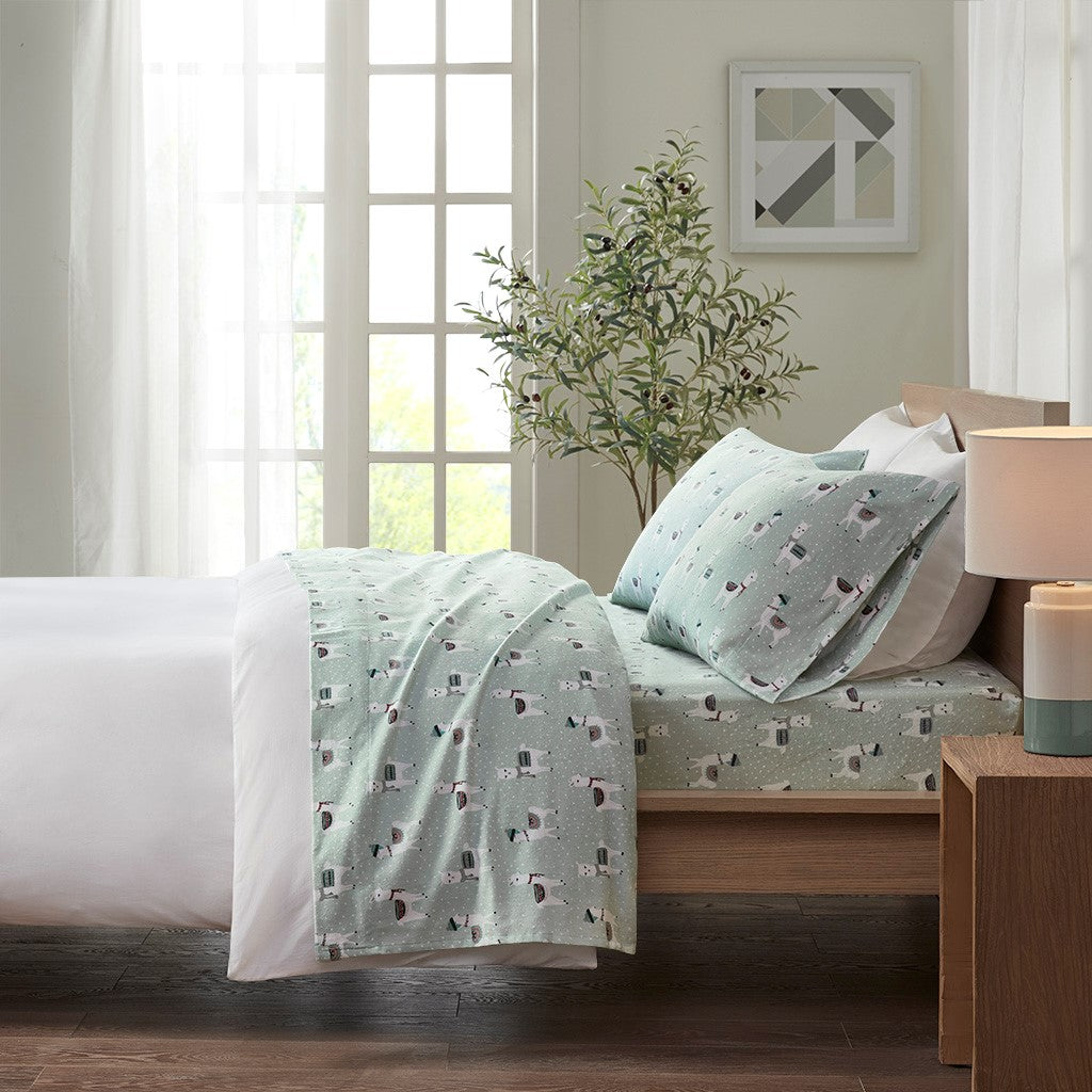 True North by Sleep Philosophy Cozy Cotton Flannel Printed Sheet Set - Seafoam Llama  - Queen Size Shop Online & Save - ExpressHomeDirect.com