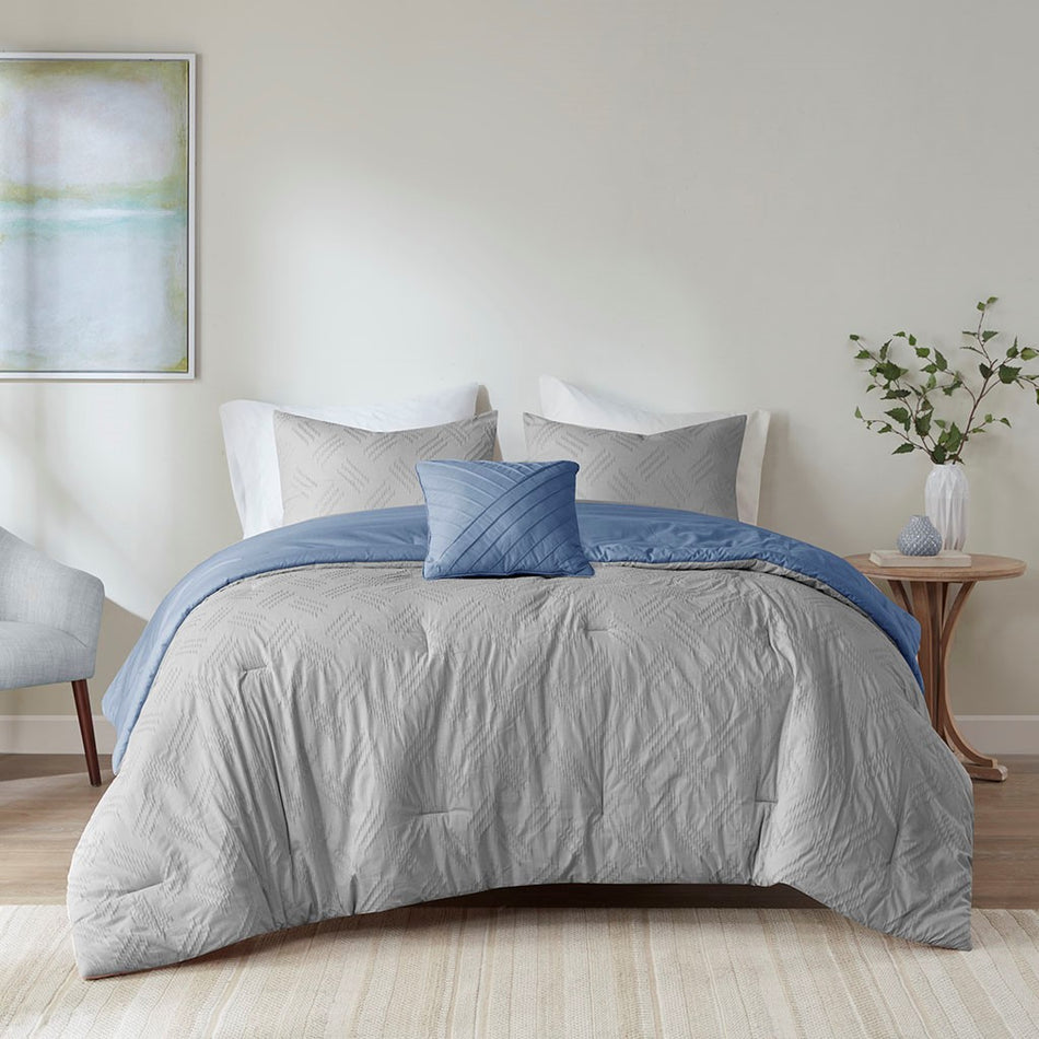 Perth 4 Piece Organic Cotton Comforter Set - Blue - Full Size / Queen Size