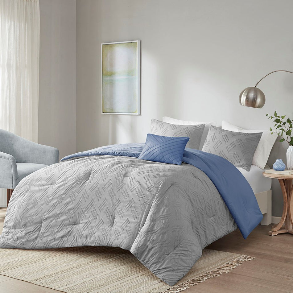 Perth 4 Piece Organic Cotton Comforter Set - Blue - King Size / Cal King Size