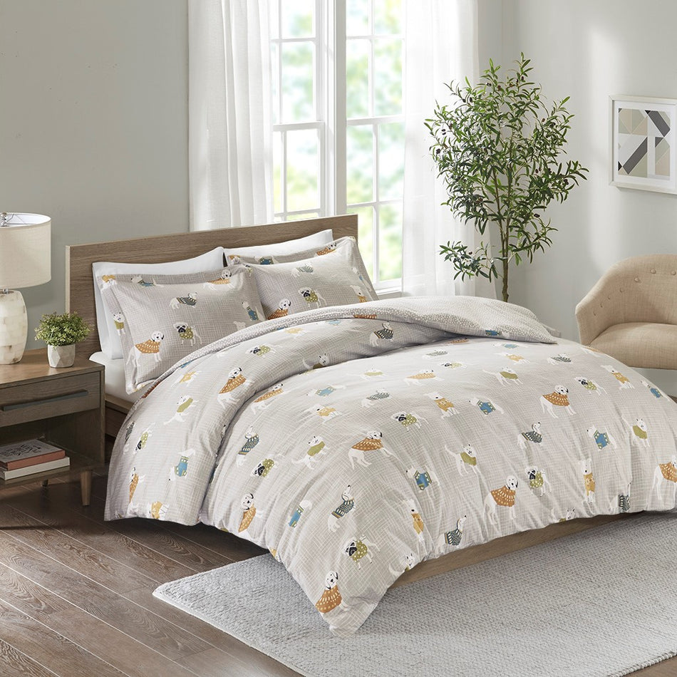 True North by Sleep Philosophy Cozy Flannel Duvet Set - Grey Dogs - Full Size / Queen Size