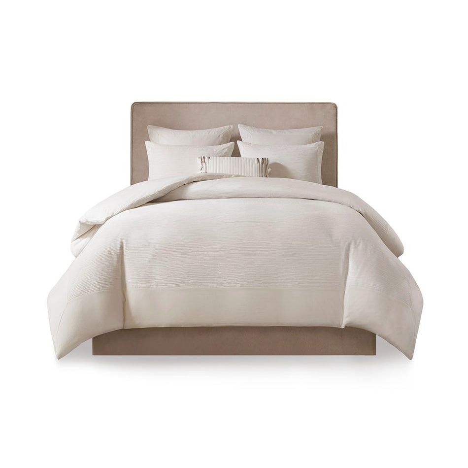 Hanae Cotton Blend Yarn Dyed 3 Piece Duvet Cover Set - White - Full Size / Queen Size
