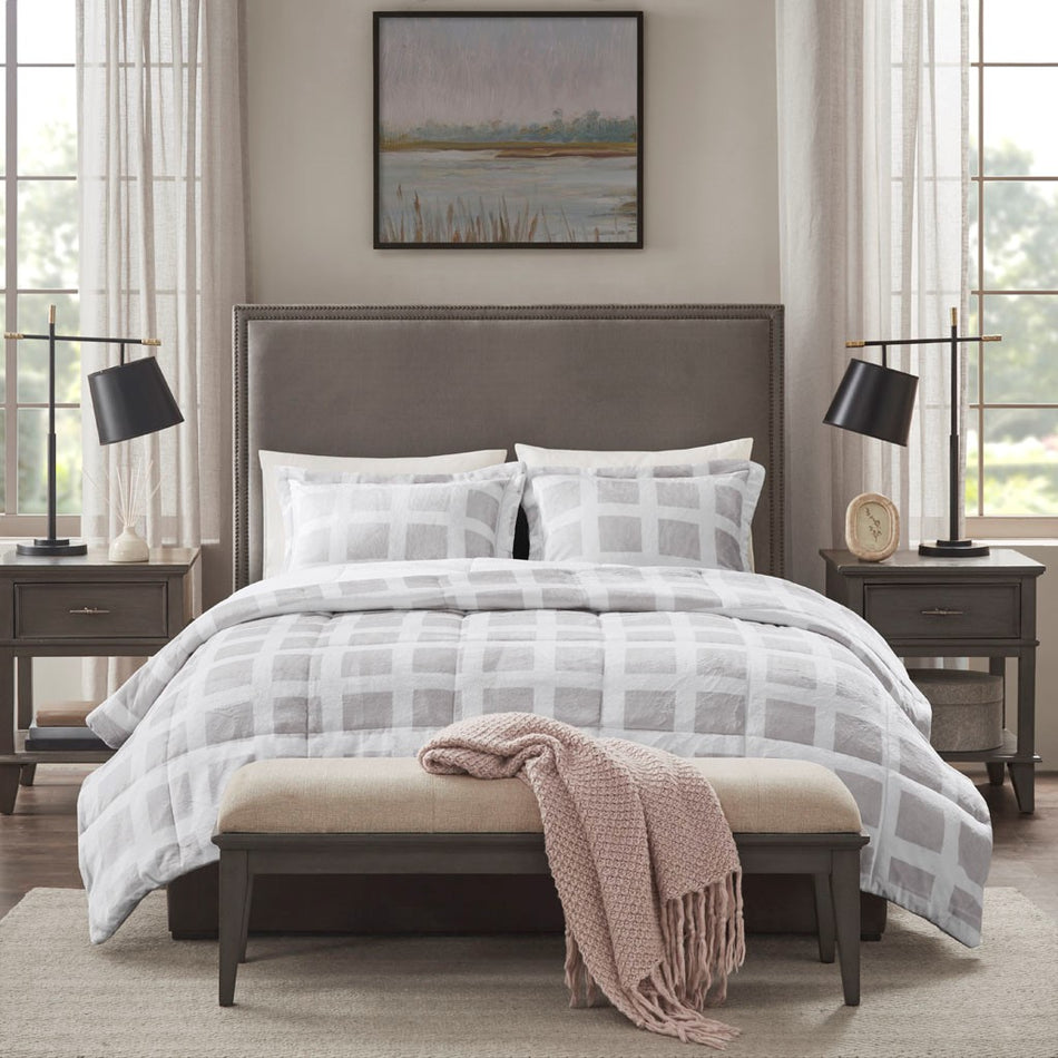 Mae Plush Comforter Set - Grey - Full Size / Queen Size