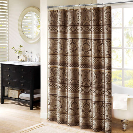 Madison Park Bellagio Jacquard Shower Curtain - Brown - 72x72"