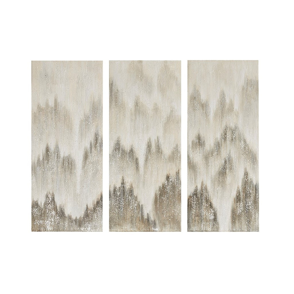 Sterling Mist 100% Hand Brush Embellished Canvas 3 Piece Set - Grey