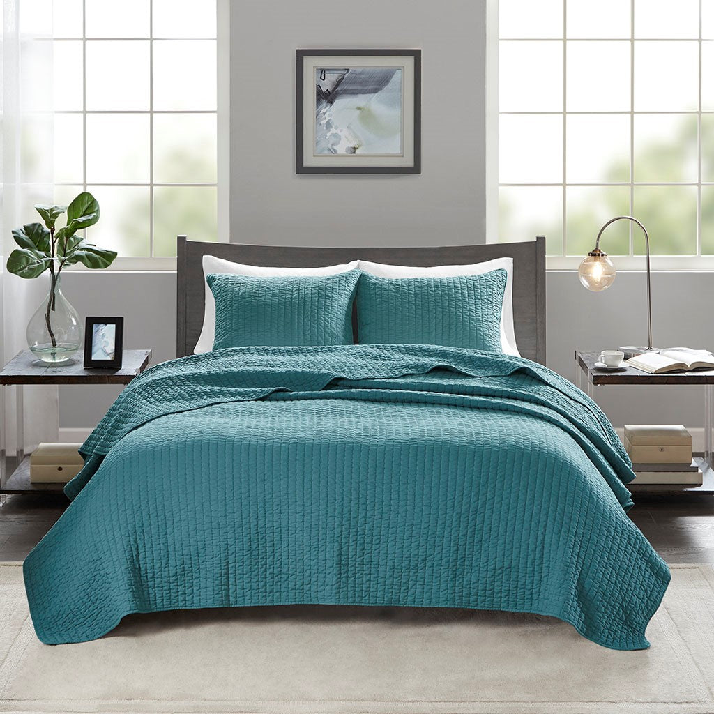 Madison Park Keaton 3 Piece Quilt Set - Teal  - Twin Size / Twin XL Size Shop Online & Save - ExpressHomeDirect.com