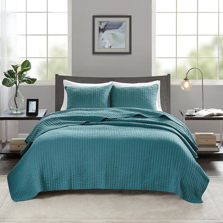 Madison Park Keaton 3 Piece Quilt Set - Teal  - Twin Size / Twin XL Size Shop Online & Save - ExpressHomeDirect.com