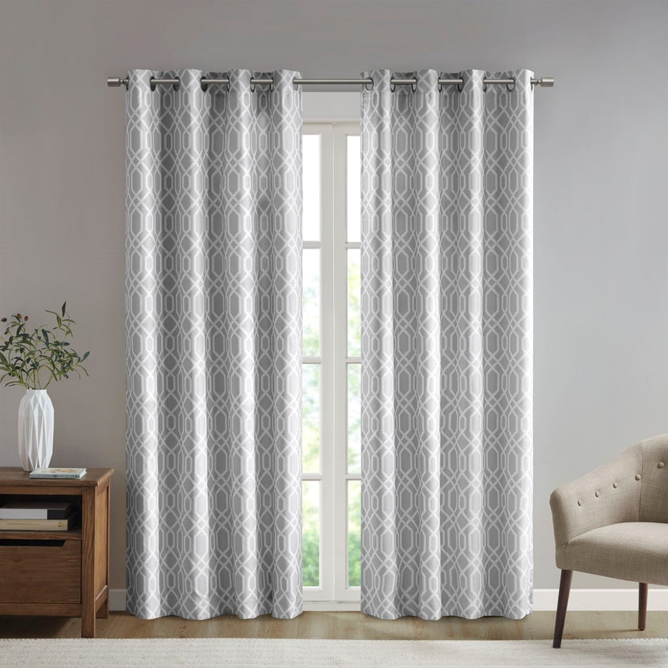 SunSmart Albina Printed Ogee Texture Blackout Grommet Top Curtain Panel - Taupe - 84" Panel