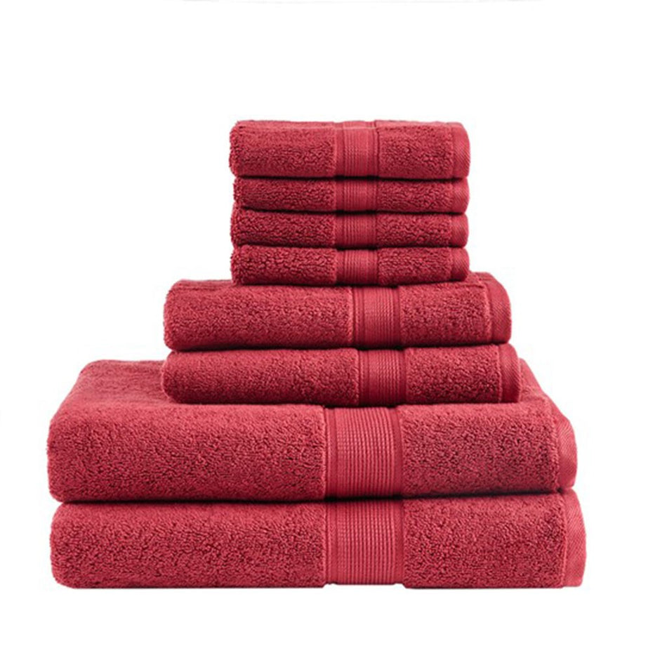 800GSM 100% Cotton 8 Piece Antimicrobial Towel Set - Red
