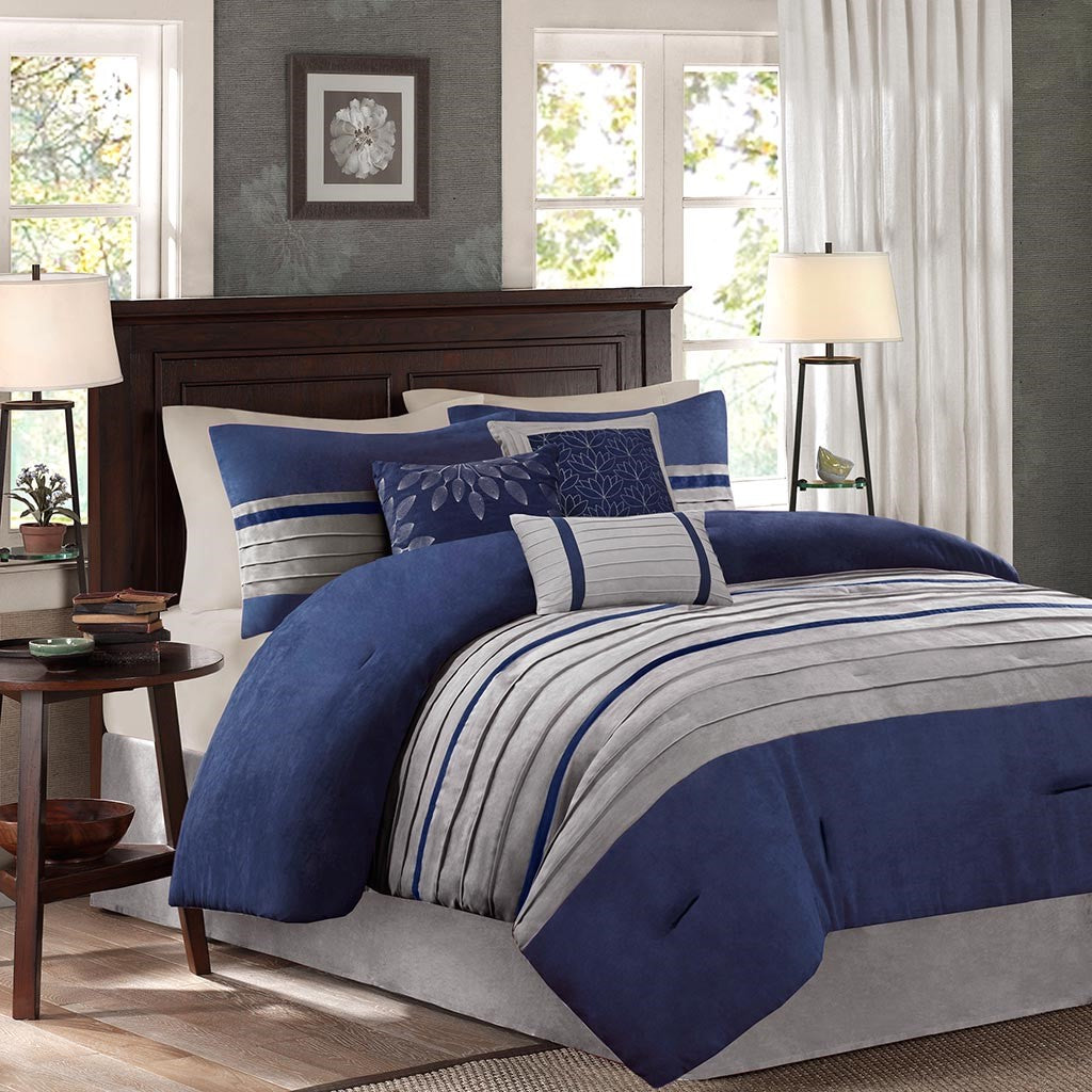 Madison Park Palmer 7 Piece Comforter Set - Blue - Cal King Size