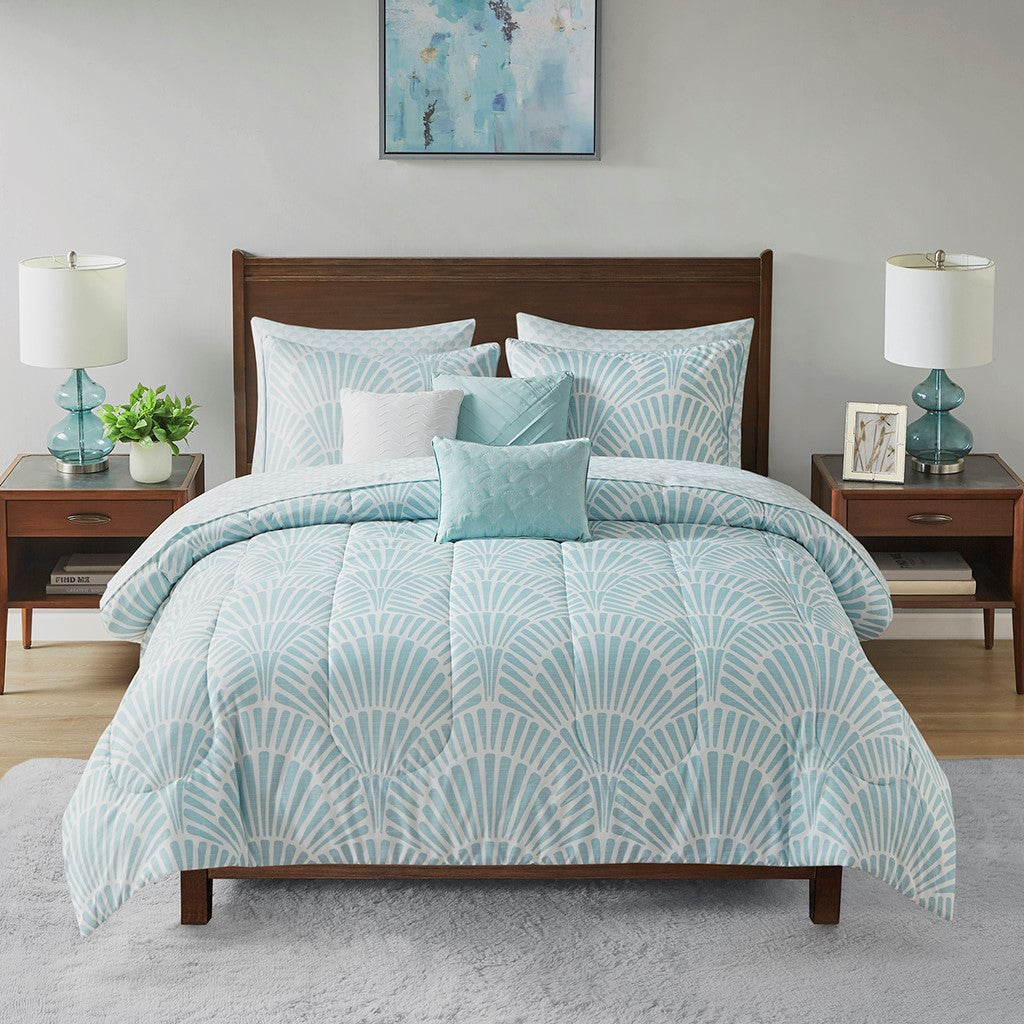 Beautyrest Conway 10 Piece Comforter Set with Bed Sheets - Aqua - Queen Size