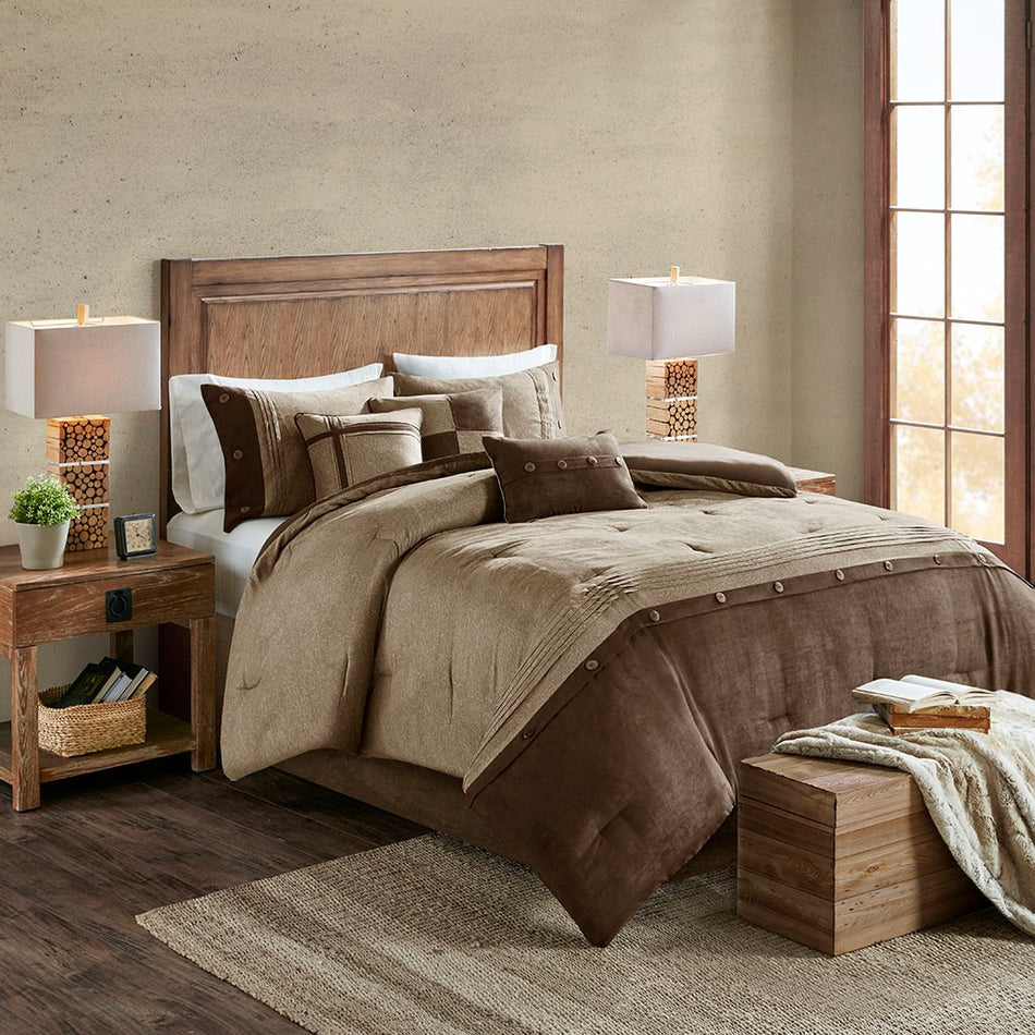 Madison Park Boone 7 Piece Faux Suede Comforter Set - Brown - Cal King Size