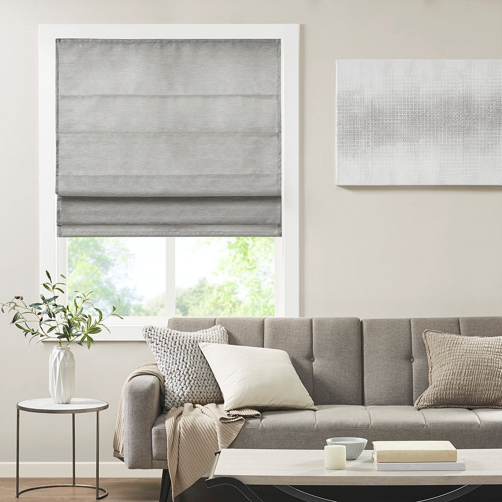 Madison Park Como Printed Faux Silk Room Darkening Cordless Roman Shade - Grey - 35x64"