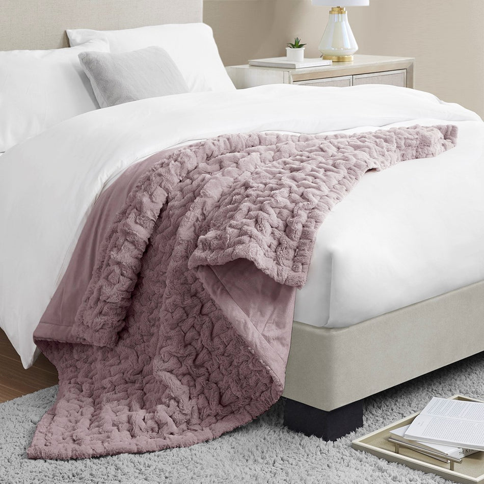 Ruched Fur Throw - Lavender - 50x60"