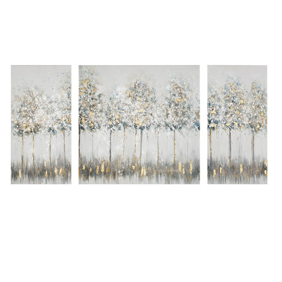 Blue Midst Forest Printed Canvas with Gold Foil 3 Piece Set - Blue Multi