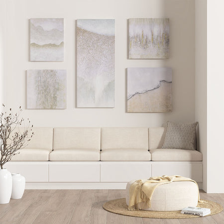 Madison Park Natural Essence Abstract Hand Embellished Glitz Canvas 5 Piece Gallery Set - Neutral 