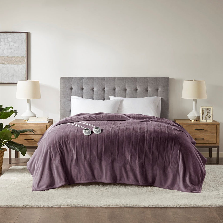 Serta Plush Heated Blanket - Purple - King Size
